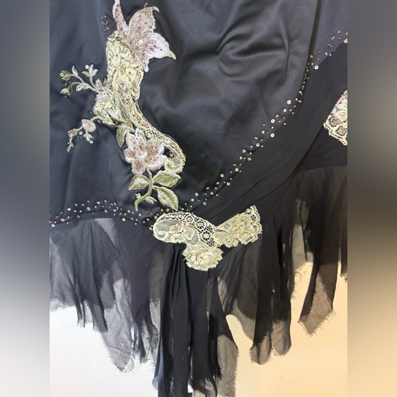 Adrianna Papell black satin and gauze asymmetrical embroidered beaded skirt 10 - Picture 4 of 12
